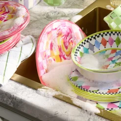 Pink Marble Check Melamine Dinner Plates, Set of 4