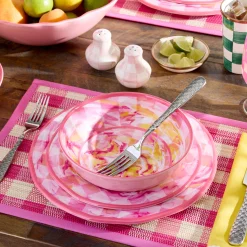 Pink Marble Check Melamine Salad Plates, Set of 4