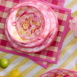 Pink Marble Check Melamine Salad Plates, Set of 4
