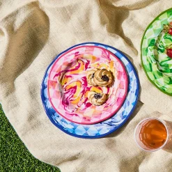 Pink Marble Check Melamine Salad Plates, Set of 4
