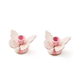 Rosy Check Butterfly Candle Holders, Set of 2