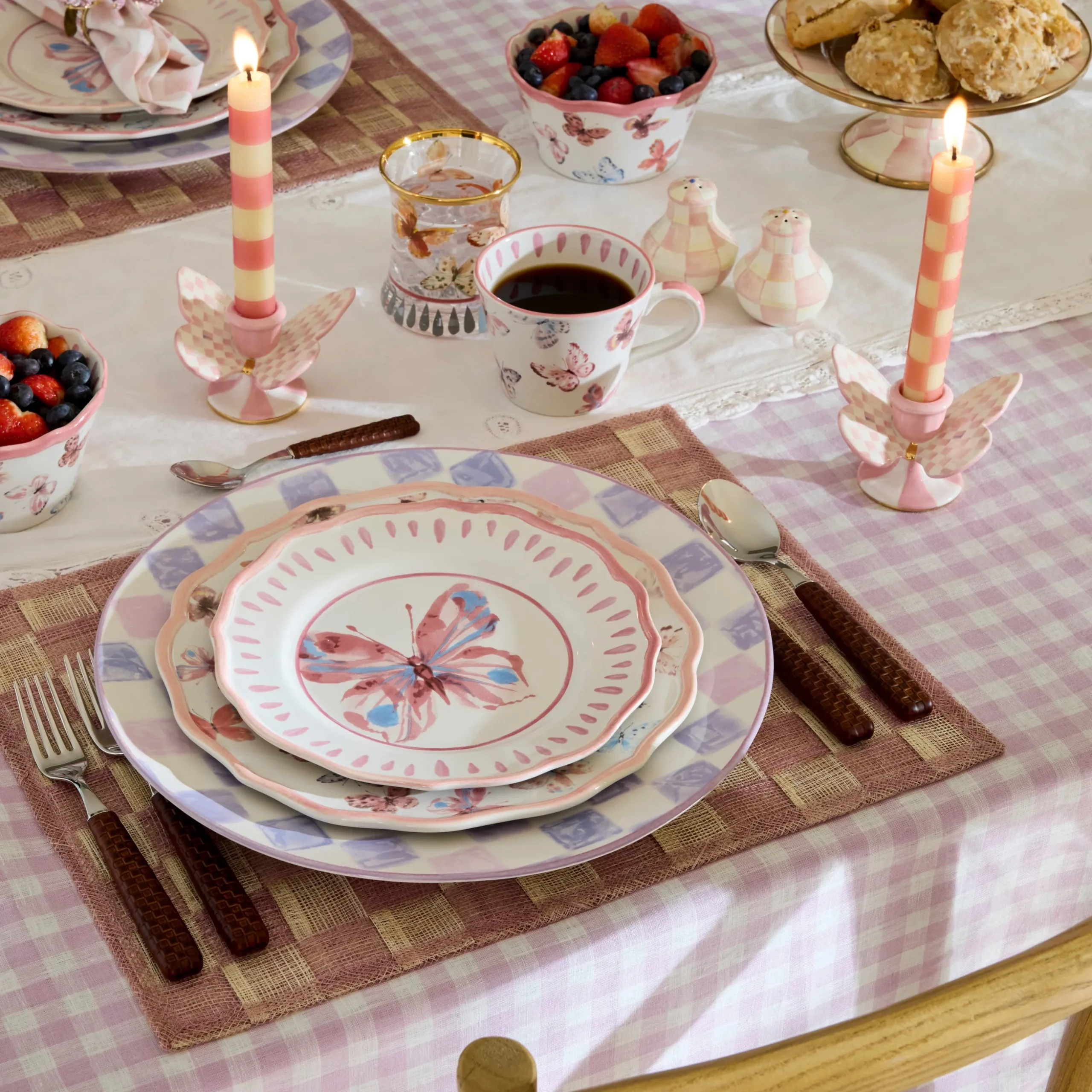 Rosy Check Butterfly Candle Holders, Set of 2