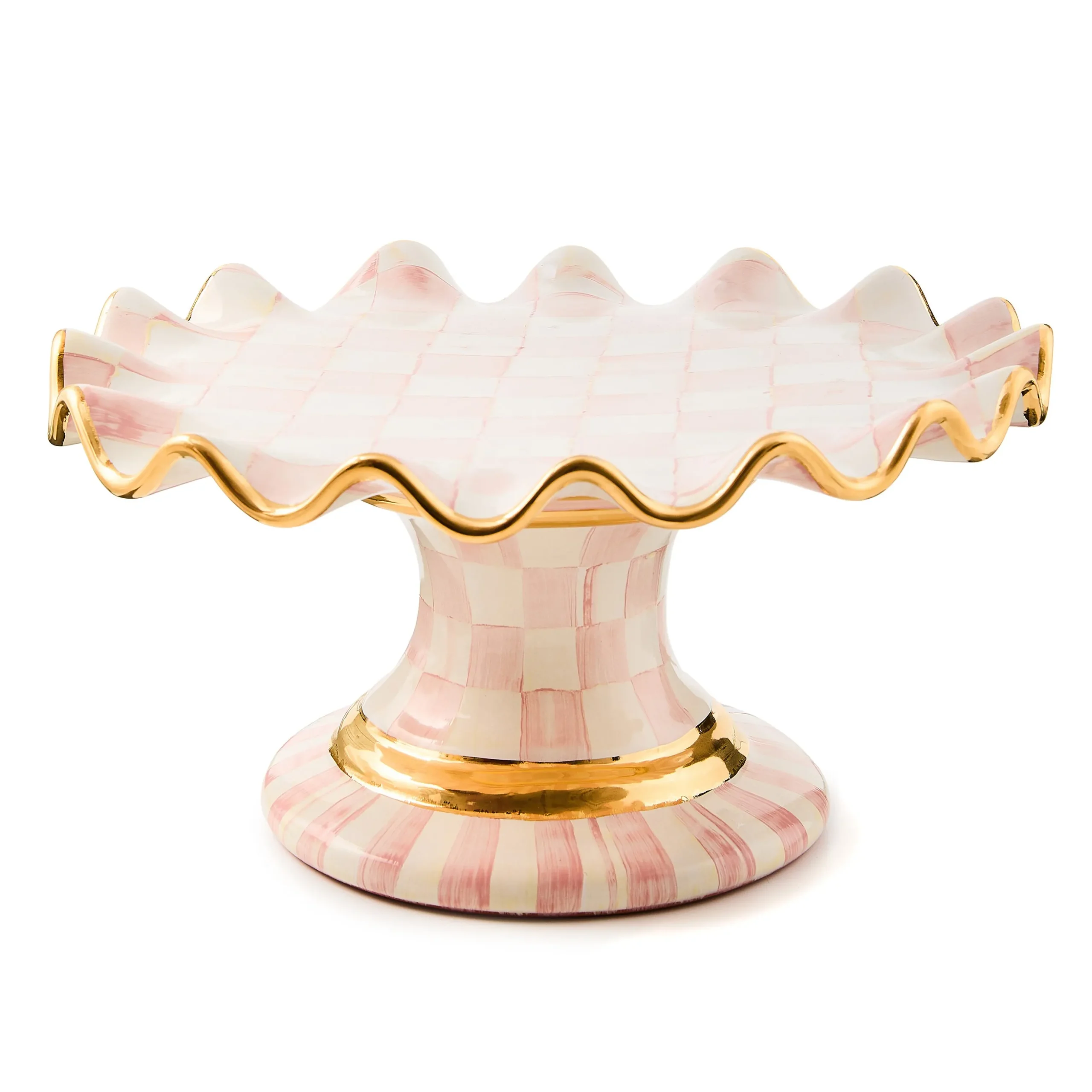 Rosy Check Ceramic Fluted Cake Stand