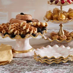 Rosy Check Ceramic Fluted Cake Stand