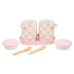 Rosy Check Farmhouse Canisters, Set of 2