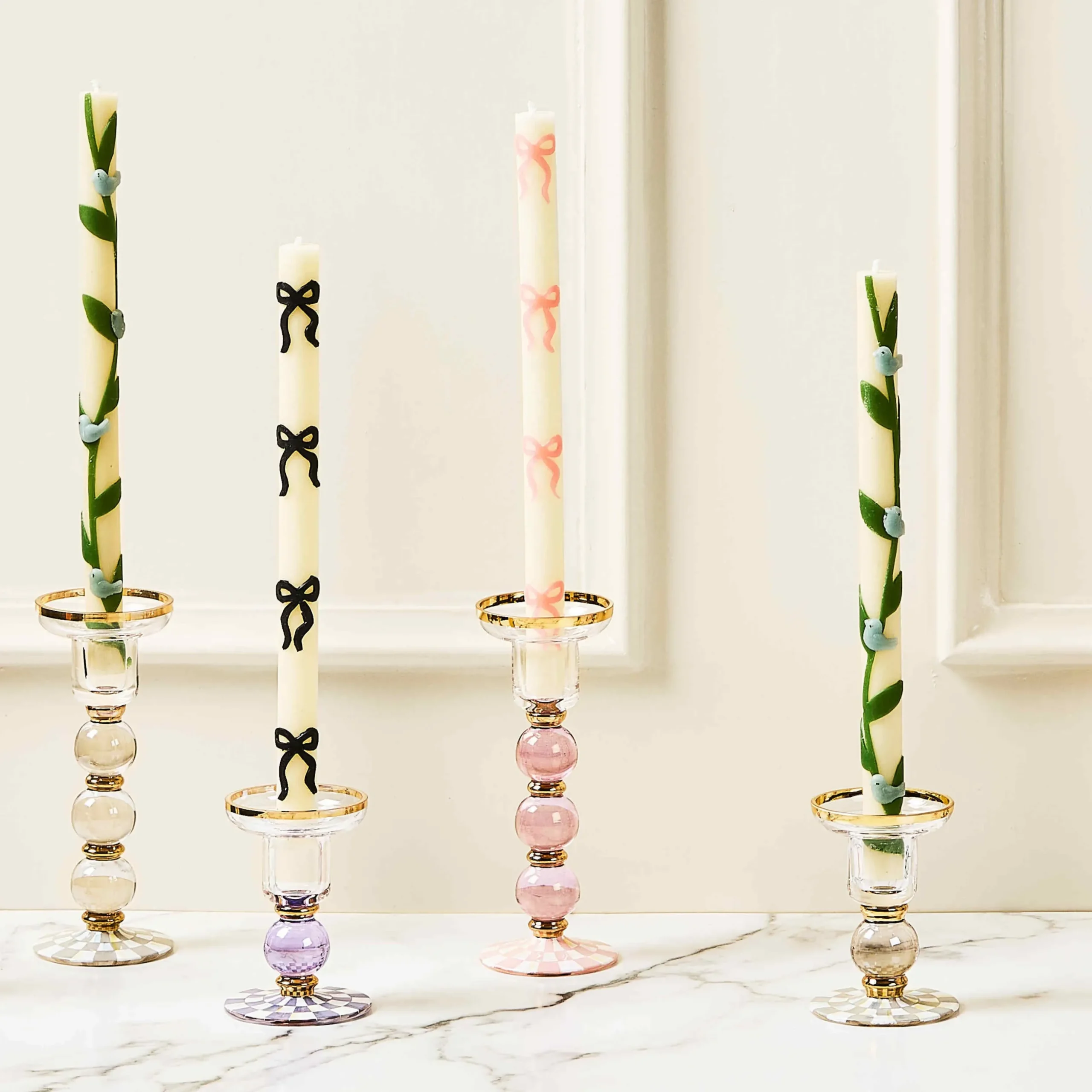 Rosy Check Large Glass Candlestick