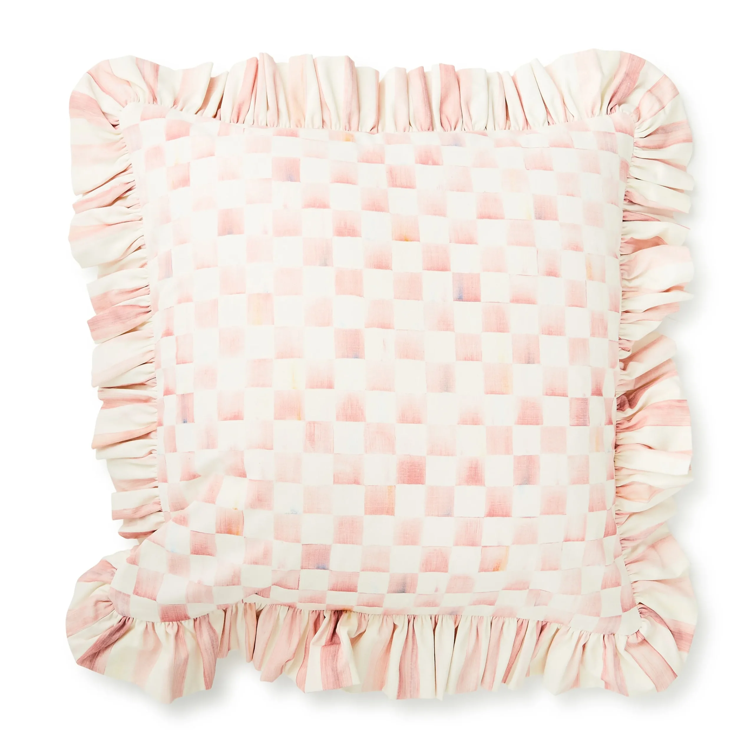 Rosy Check Ruffle Throw Pillow