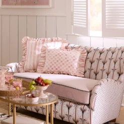 Rosy Check Ruffle Throw Pillow