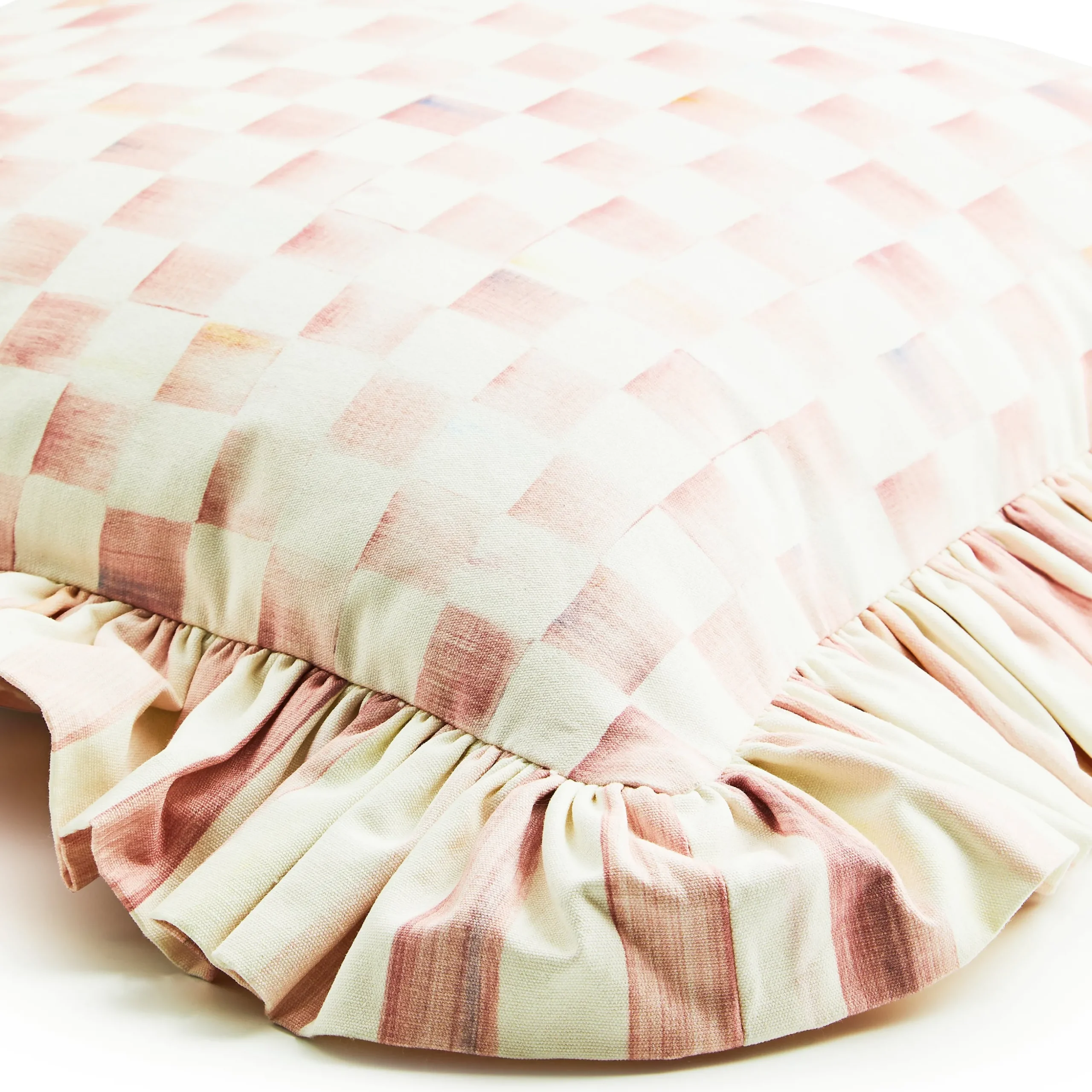 Rosy Check Ruffle Throw Pillow