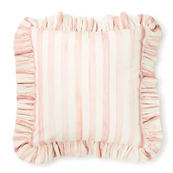 Rosy Stripe Ruffle Throw Pillow