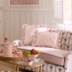 Rosy Stripe Ruffle Throw Pillow