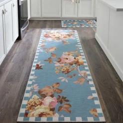 Slate Wild Rose 2'6" x 10' Washable Runner