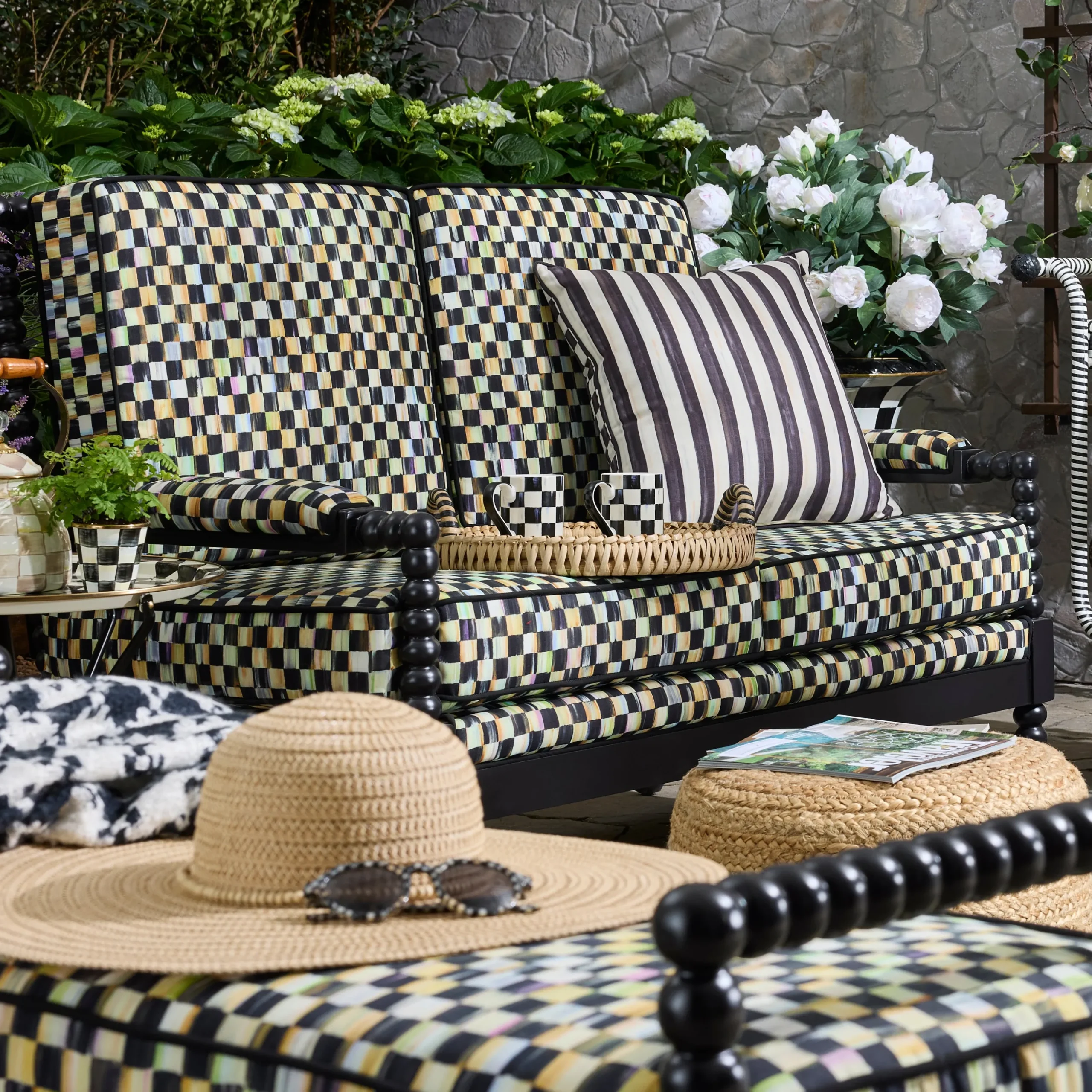 Spindle Check Outdoor Loveseat