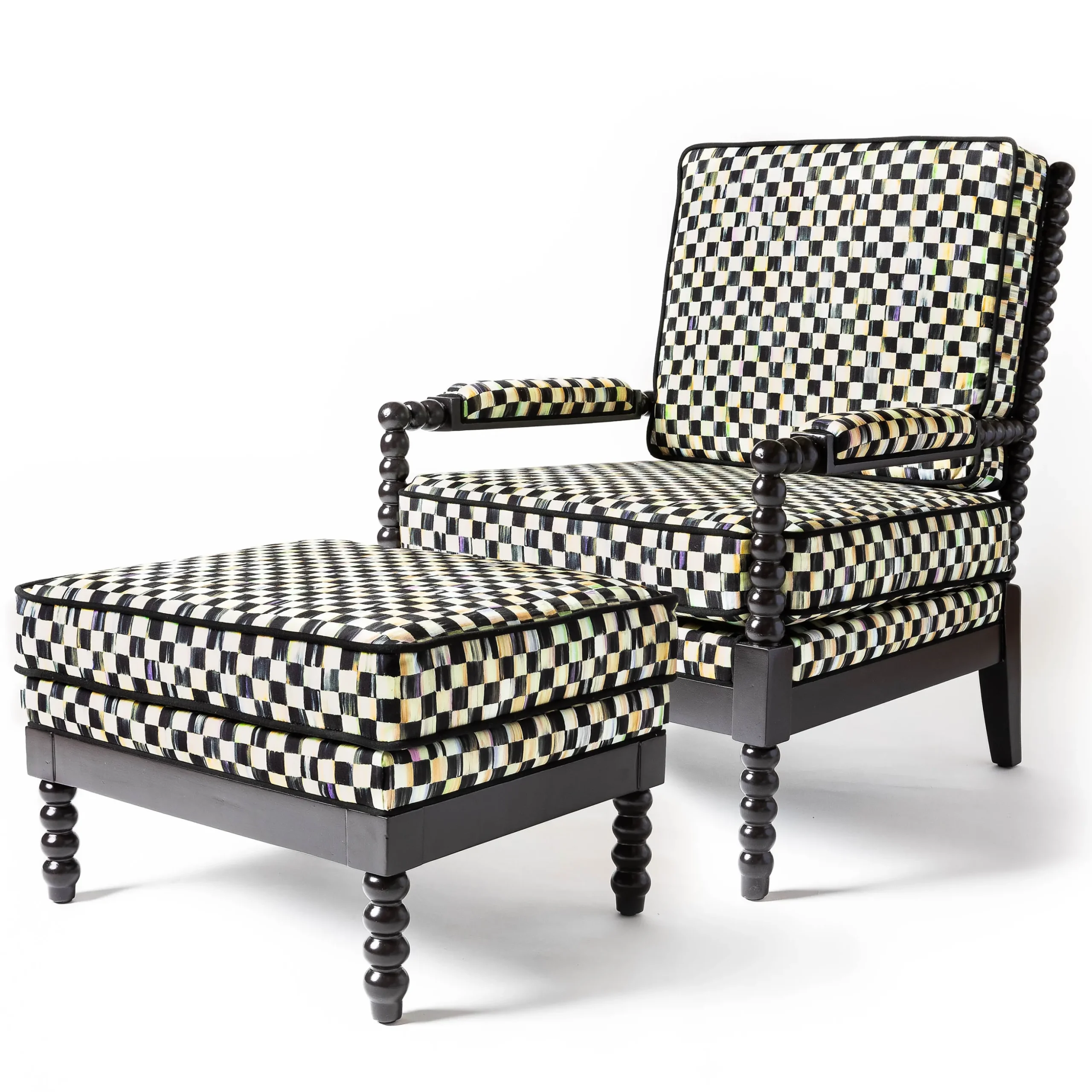 Spindle Check Outdoor Ottoman