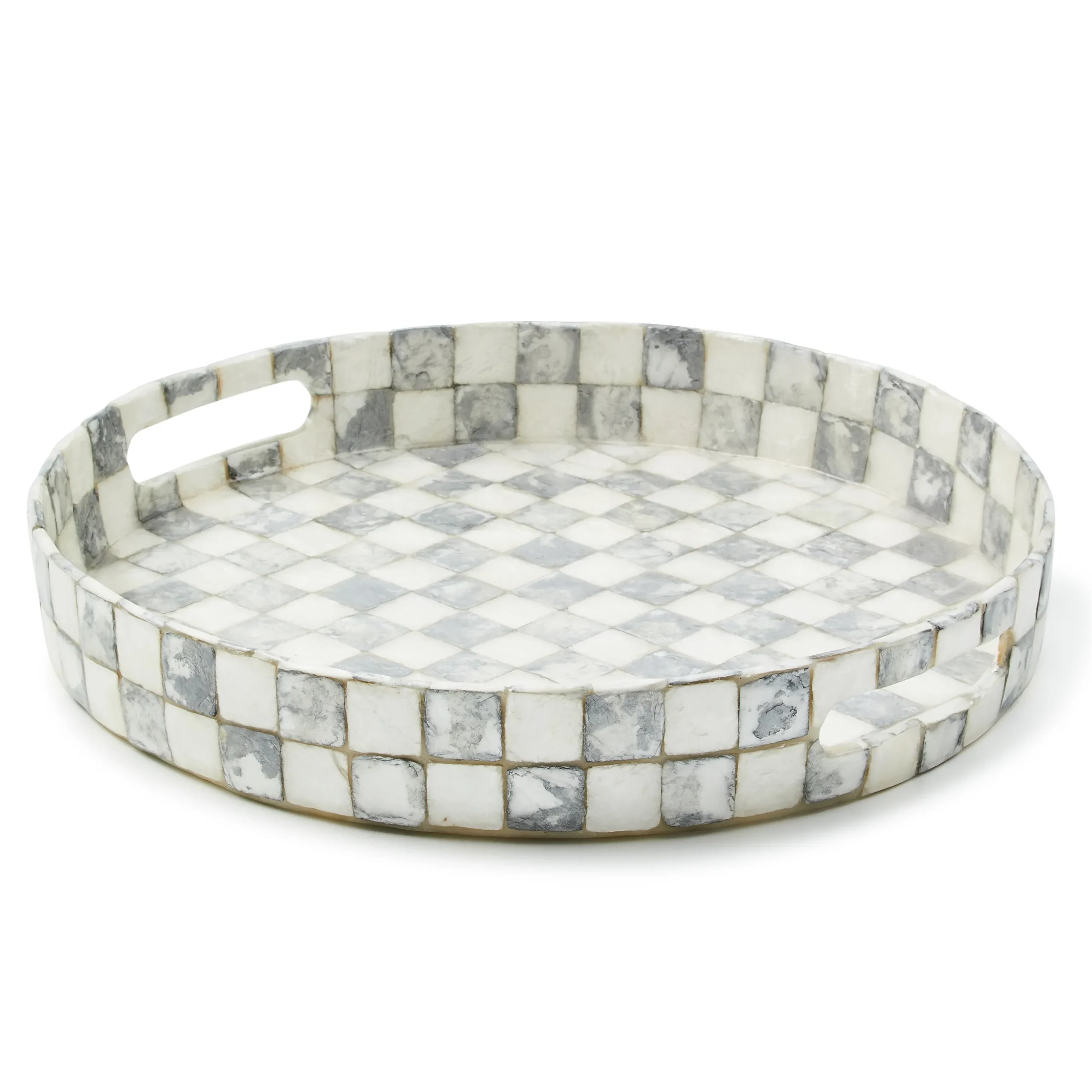 Sterling Check Capiz Round Tray