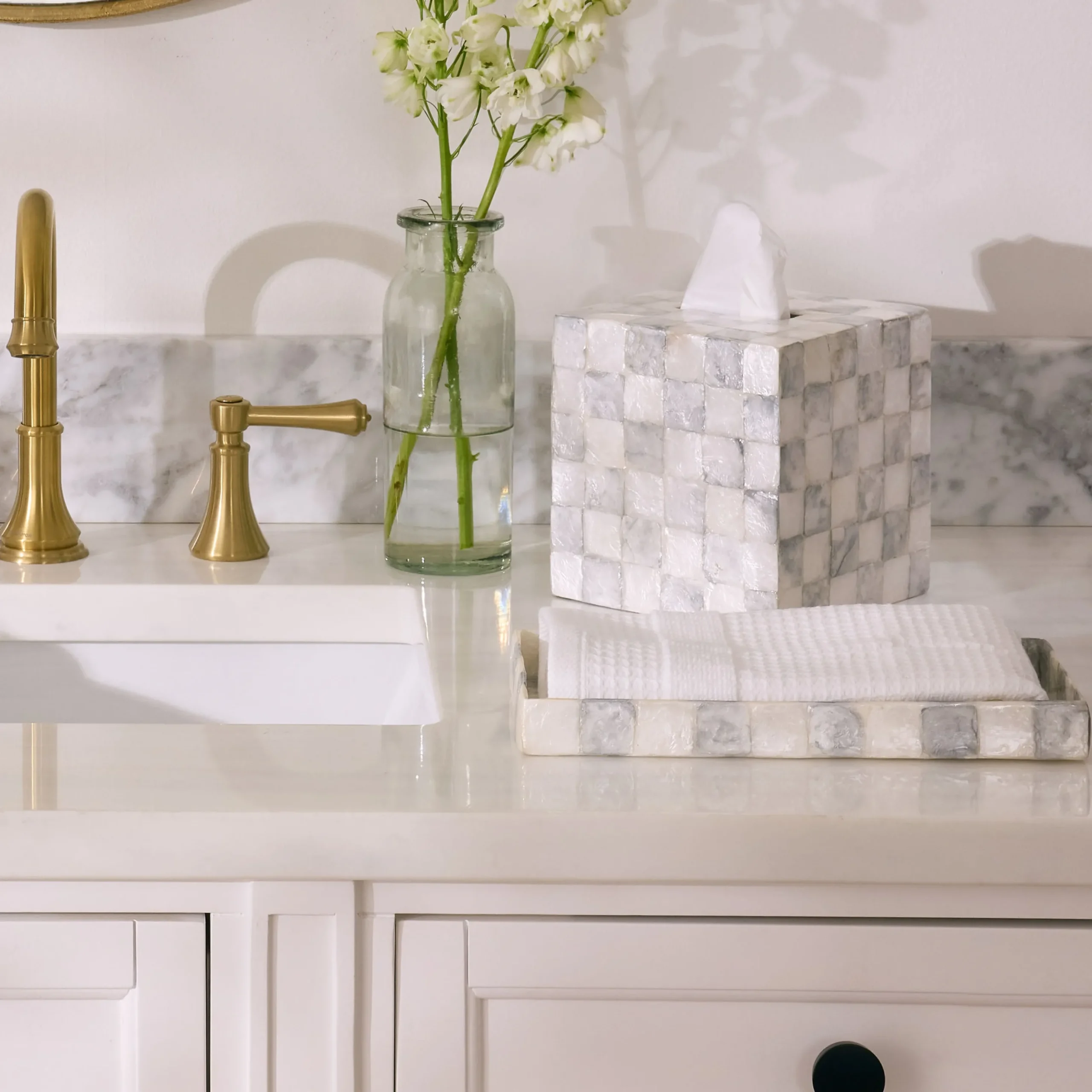 Sterling Check Capiz Vanity Tray