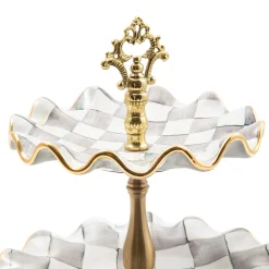 Sterling Check Ceramic Three Tier Sweet Stand
