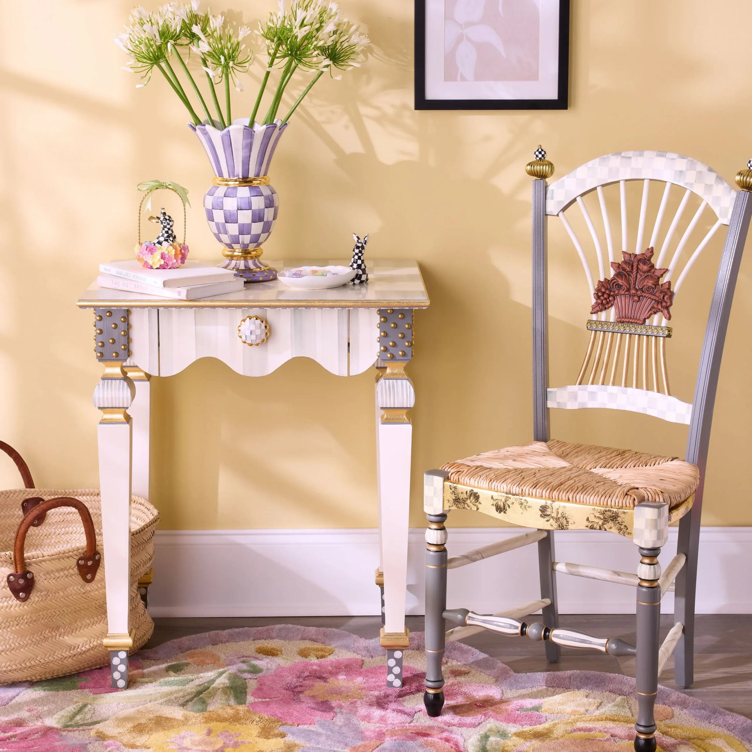 Sterling Check Flower Basket Side Chair