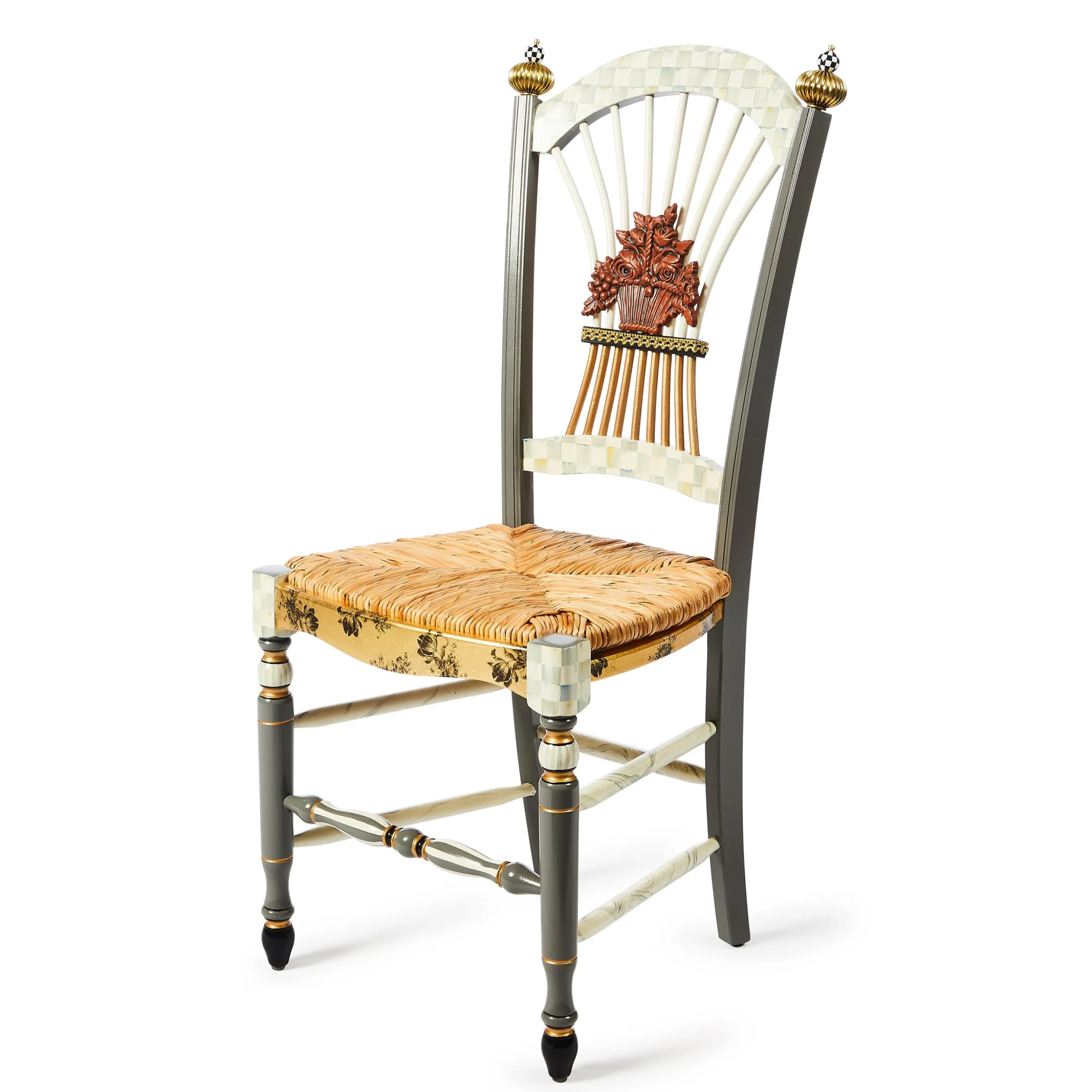 Sterling Check Flower Basket Side Chair