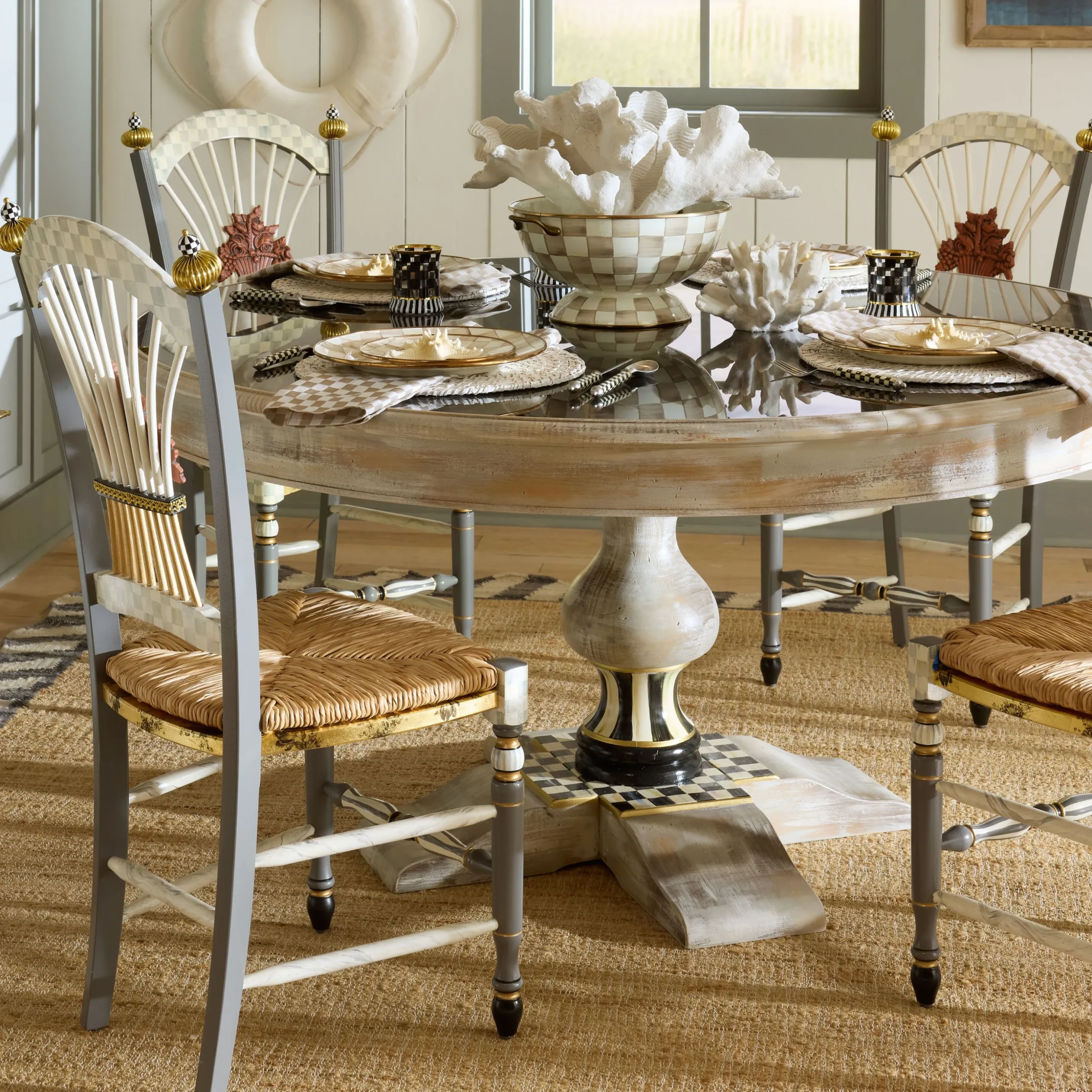 Sterling Check Flower Basket Side Chair