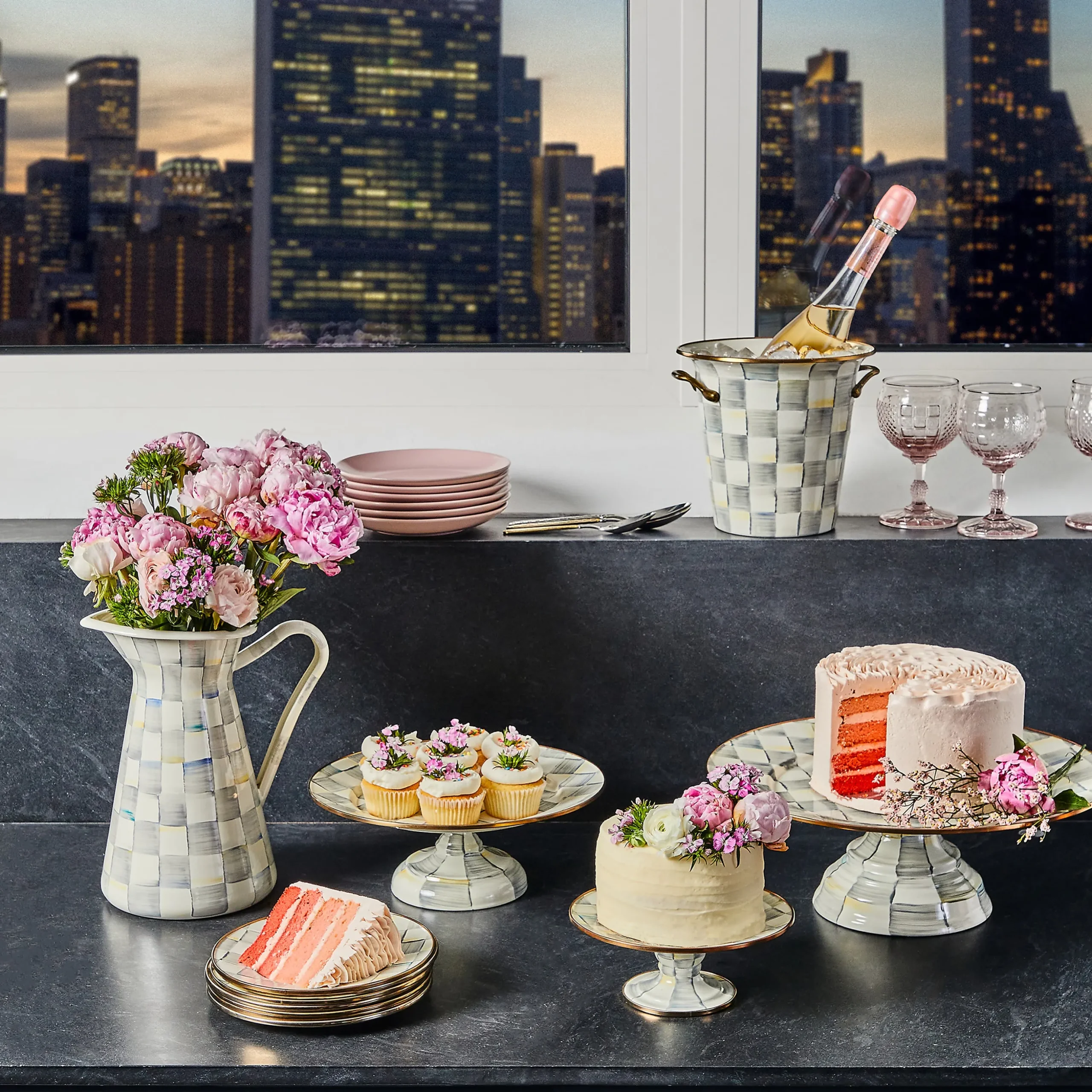 Sterling Check Mini Pedestal Platter