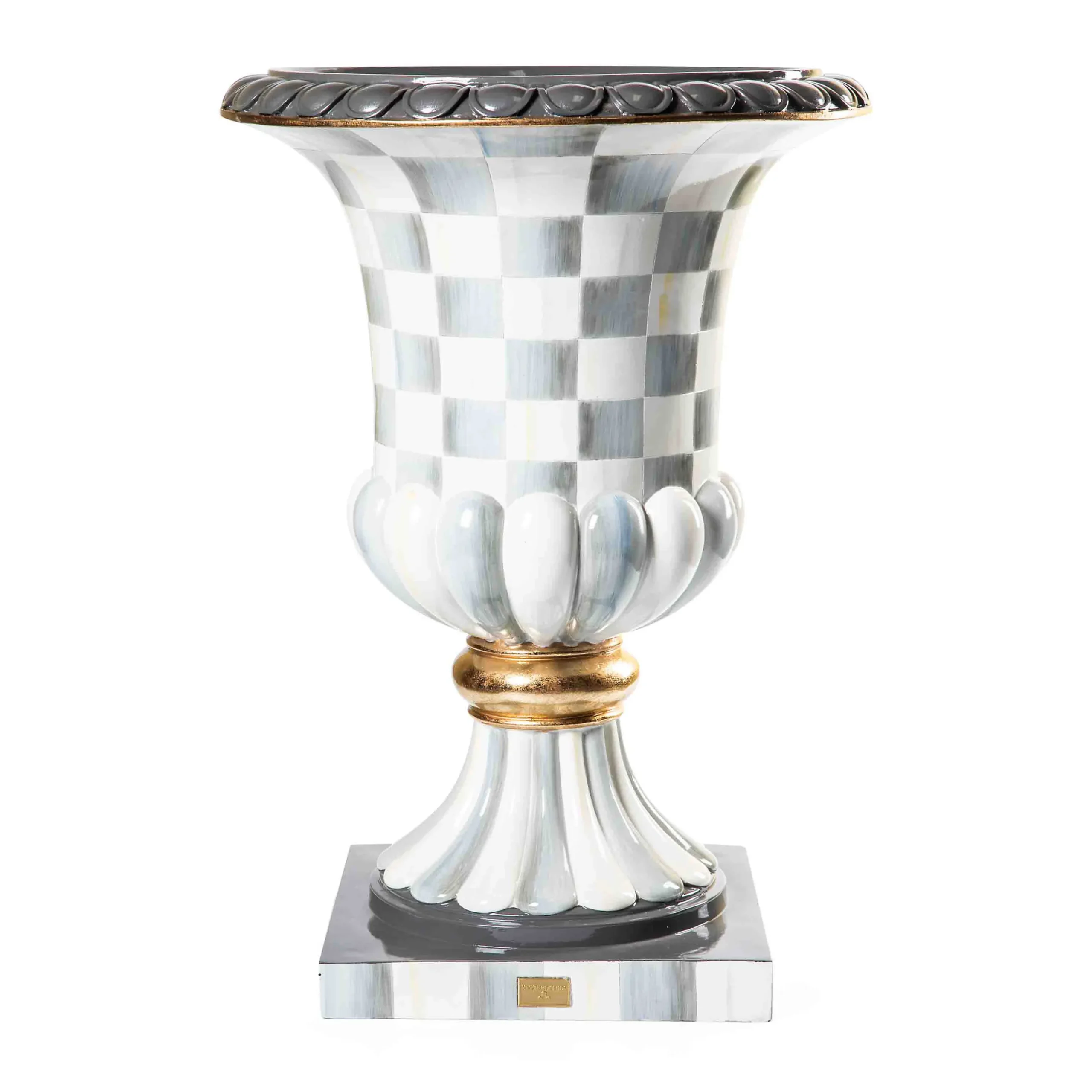 Sterling Check Pedestal Urn