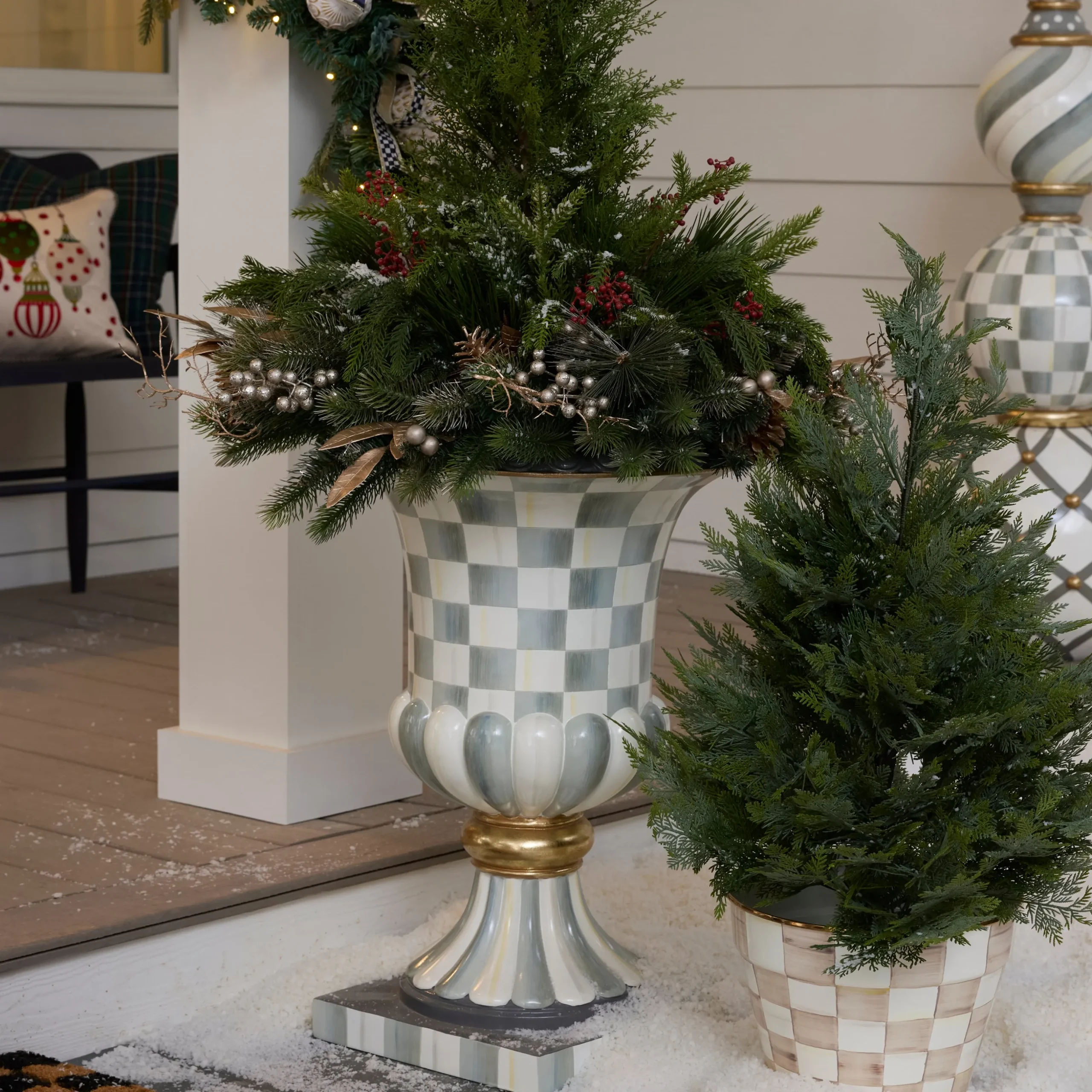 Sterling Check Pedestal Urn