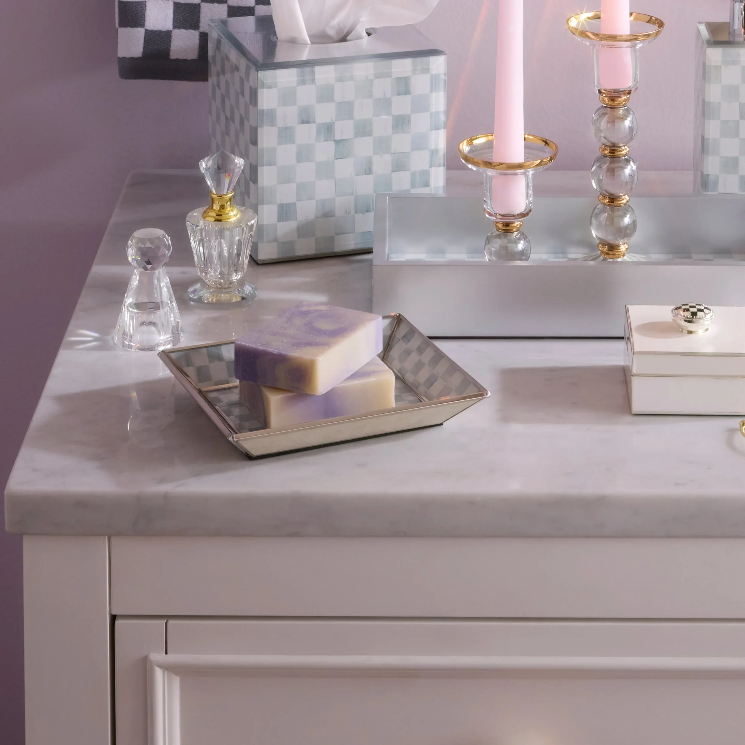 Sterling Check Small Glass Tray