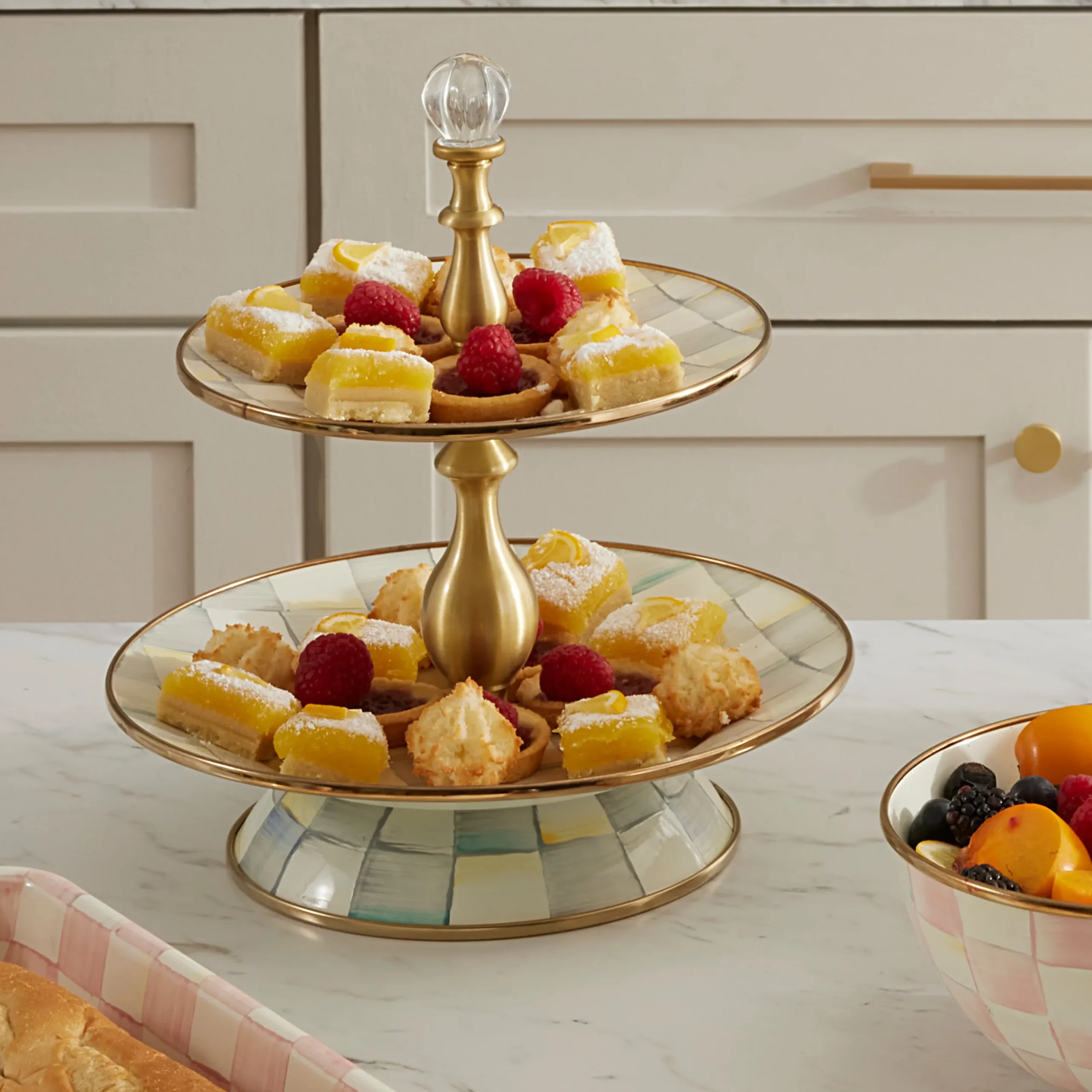 Sterling Check Two Tier Sweet Stand
