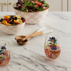 Sterling Check Wood Salad Servers
