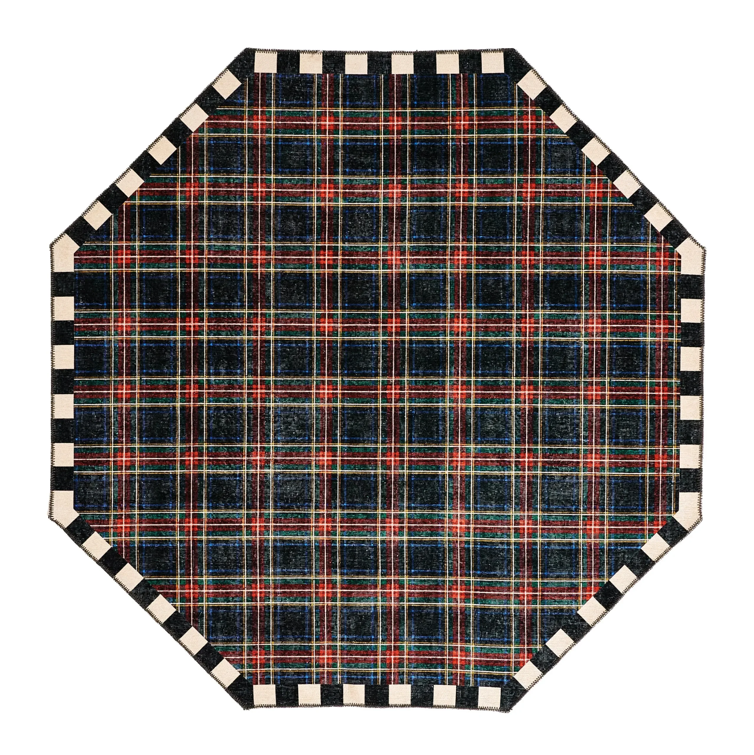 Stewart Tartan Black 6' Octagon Washable Rug