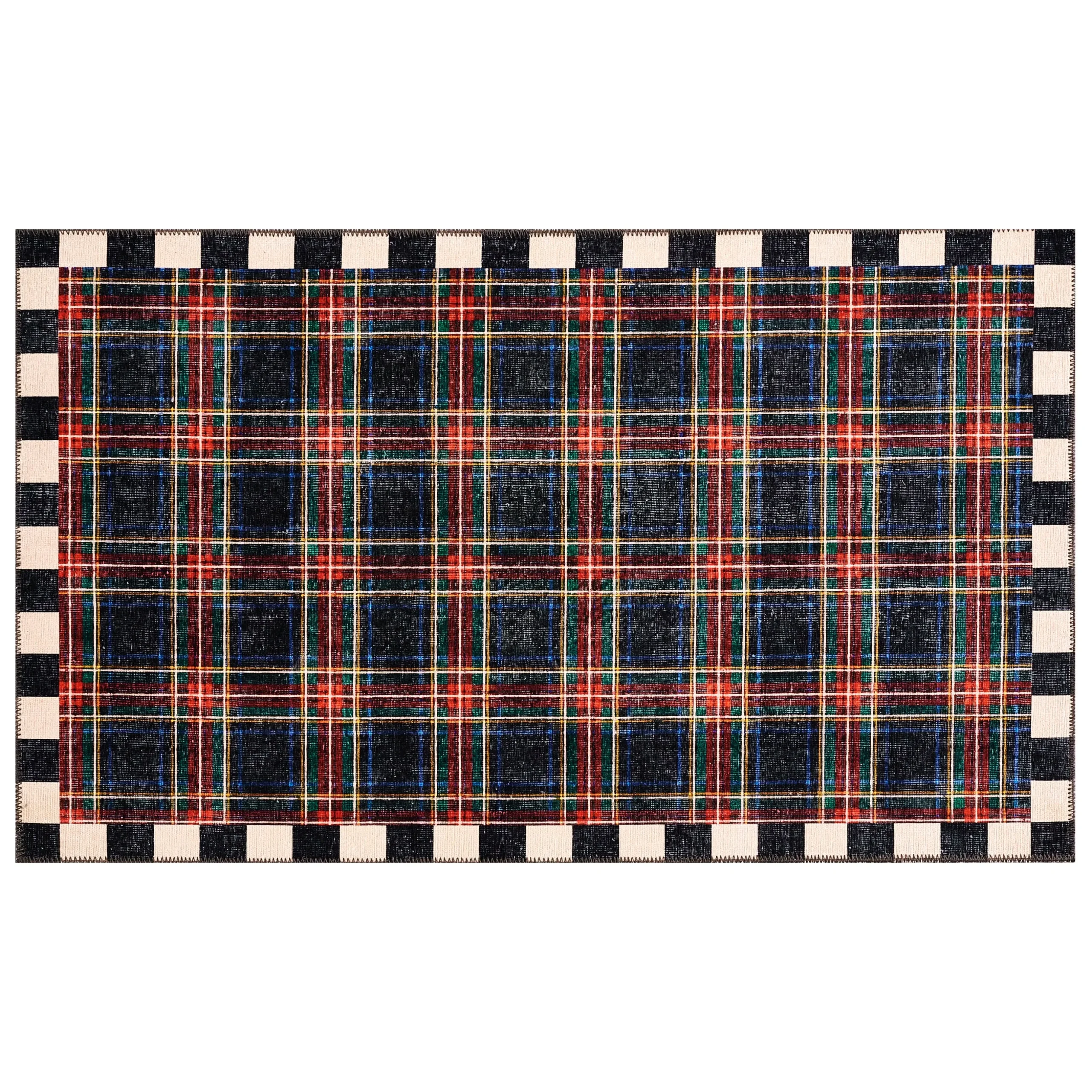 Stewart Tartan Black 3' x 5' Washable Rug