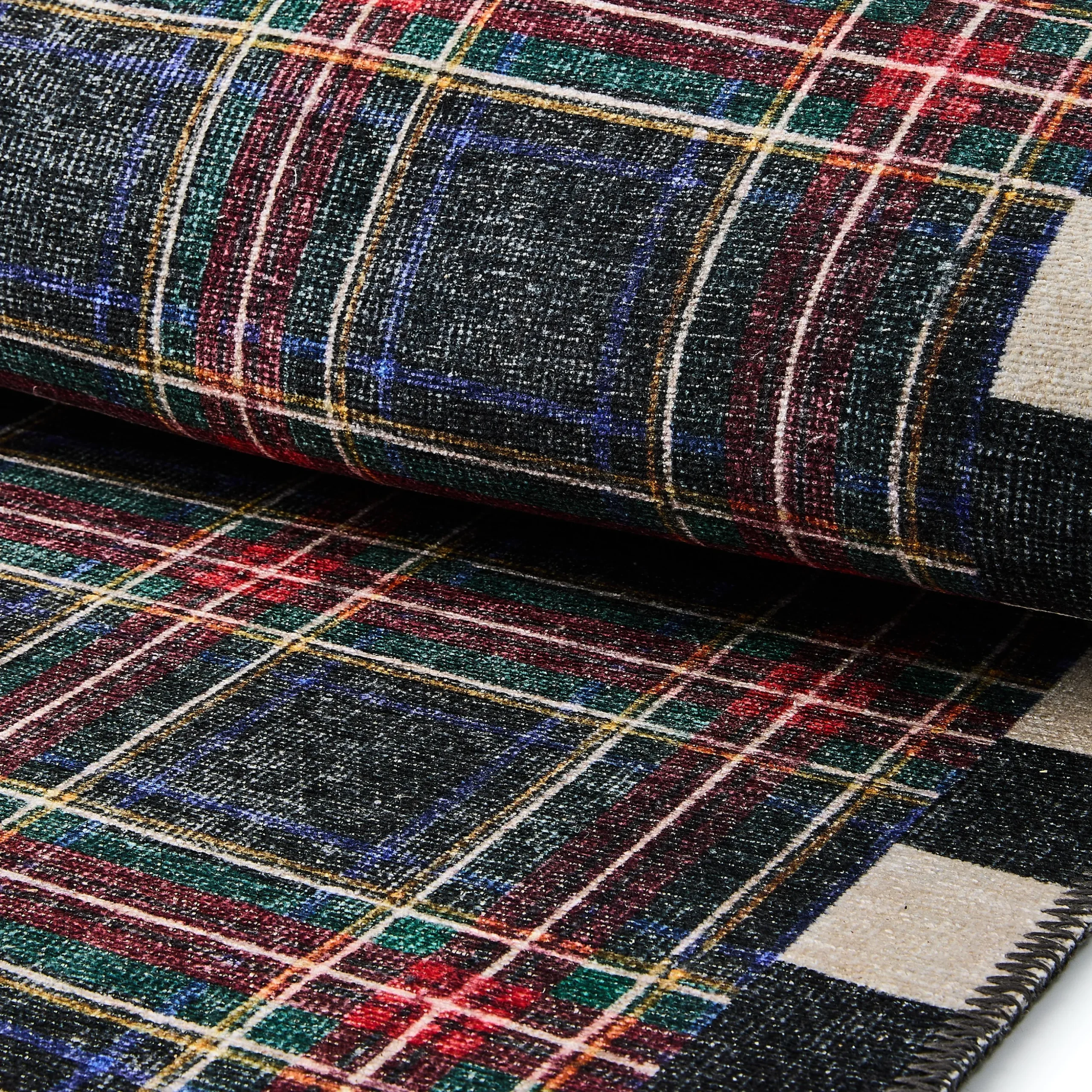 Stewart Tartan Black 3' x 5' Washable Rug