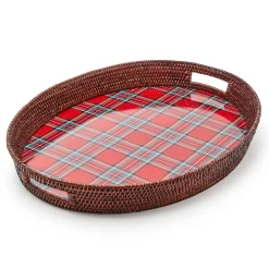 Tartan Red Rattan Party Serving Tray