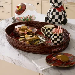 Tartan Red Rattan Party Serving Tray