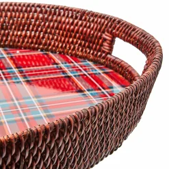 Tartan Red Rattan Party Serving Tray