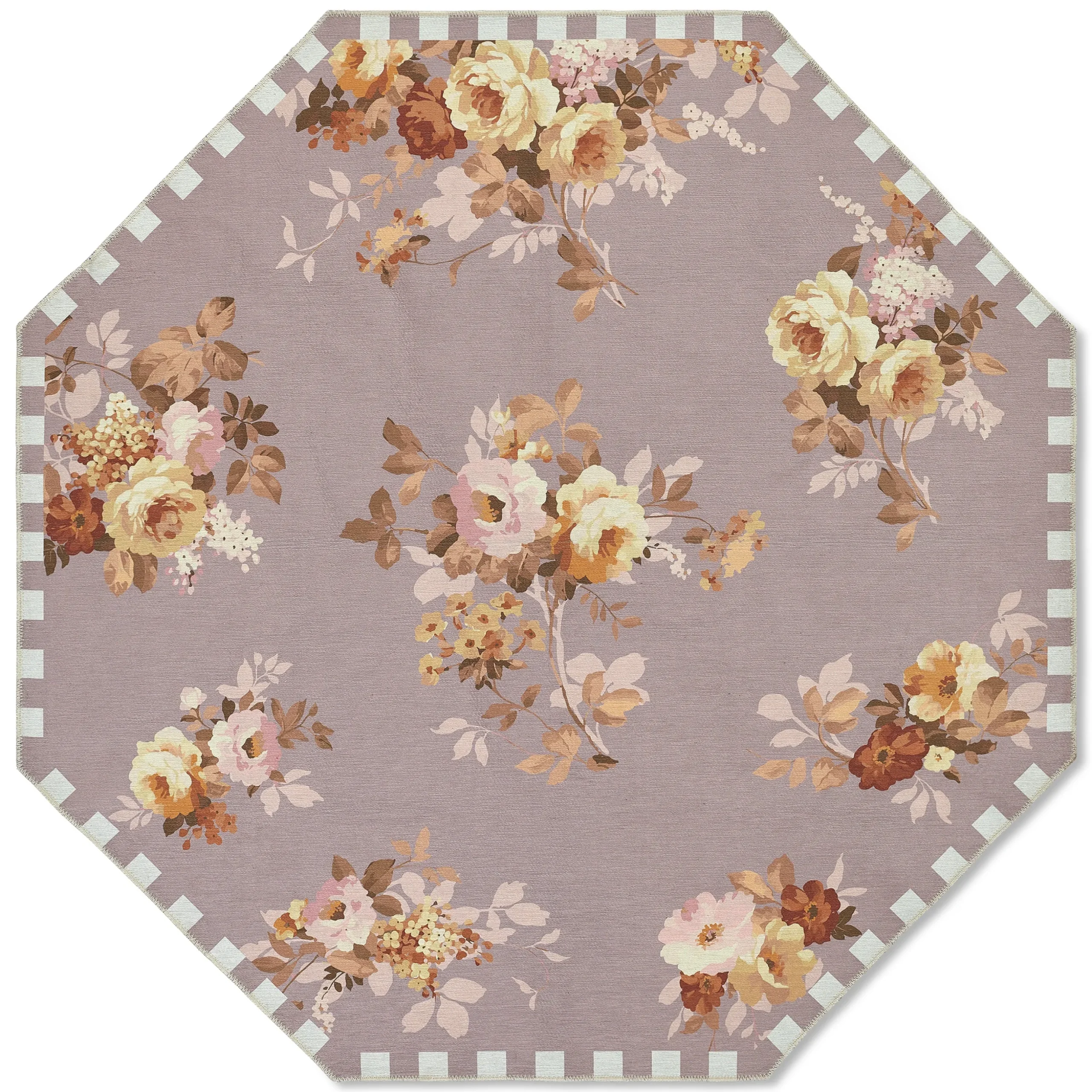 Taupe Wild Rose 6' Octagon Washable Rug