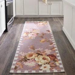 Taupe Wild Rose 2'6" x 8' Washable Runner