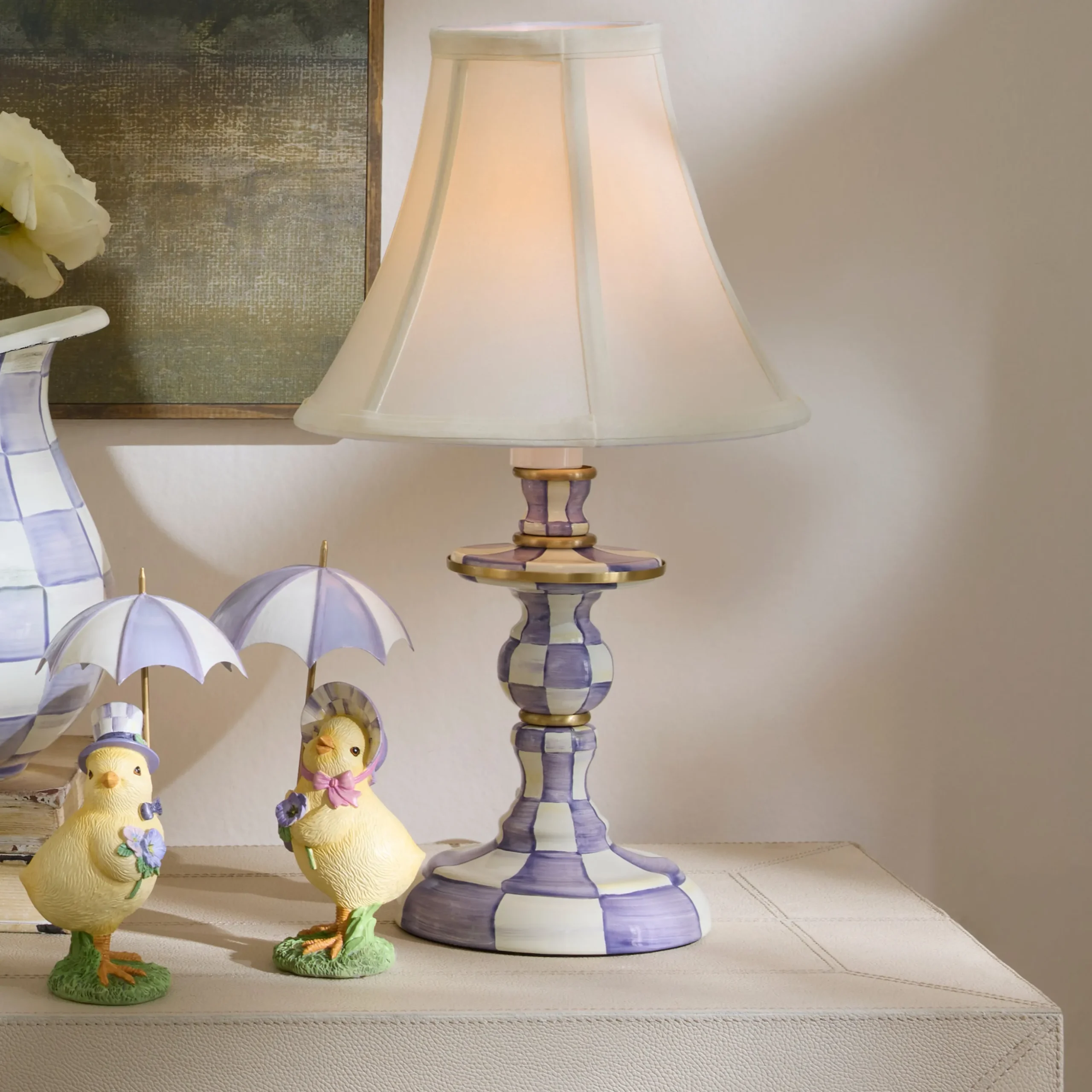 Violet Check Candlestick Lamp