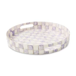 Violet Check Capiz Round Tray