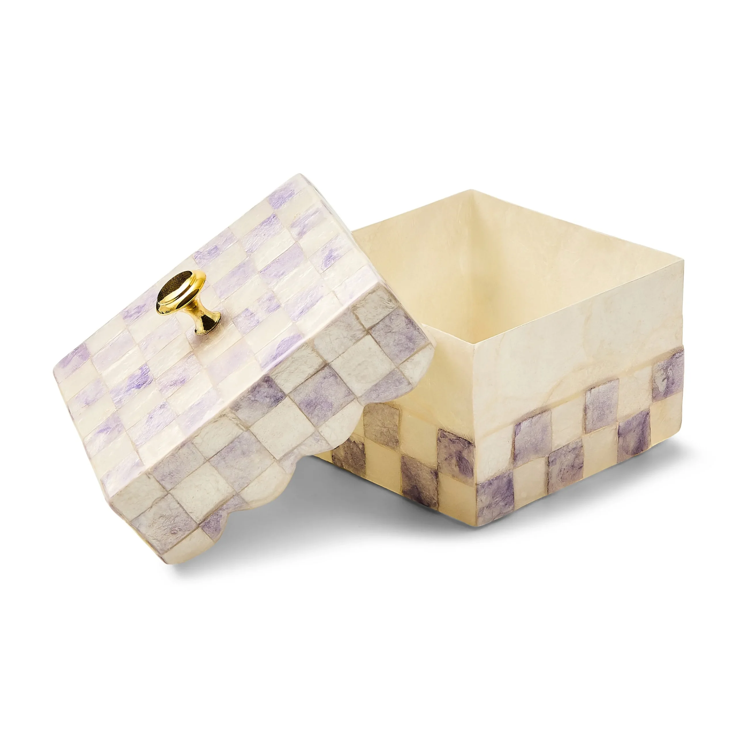 Violet Check Capiz Scalloped Box