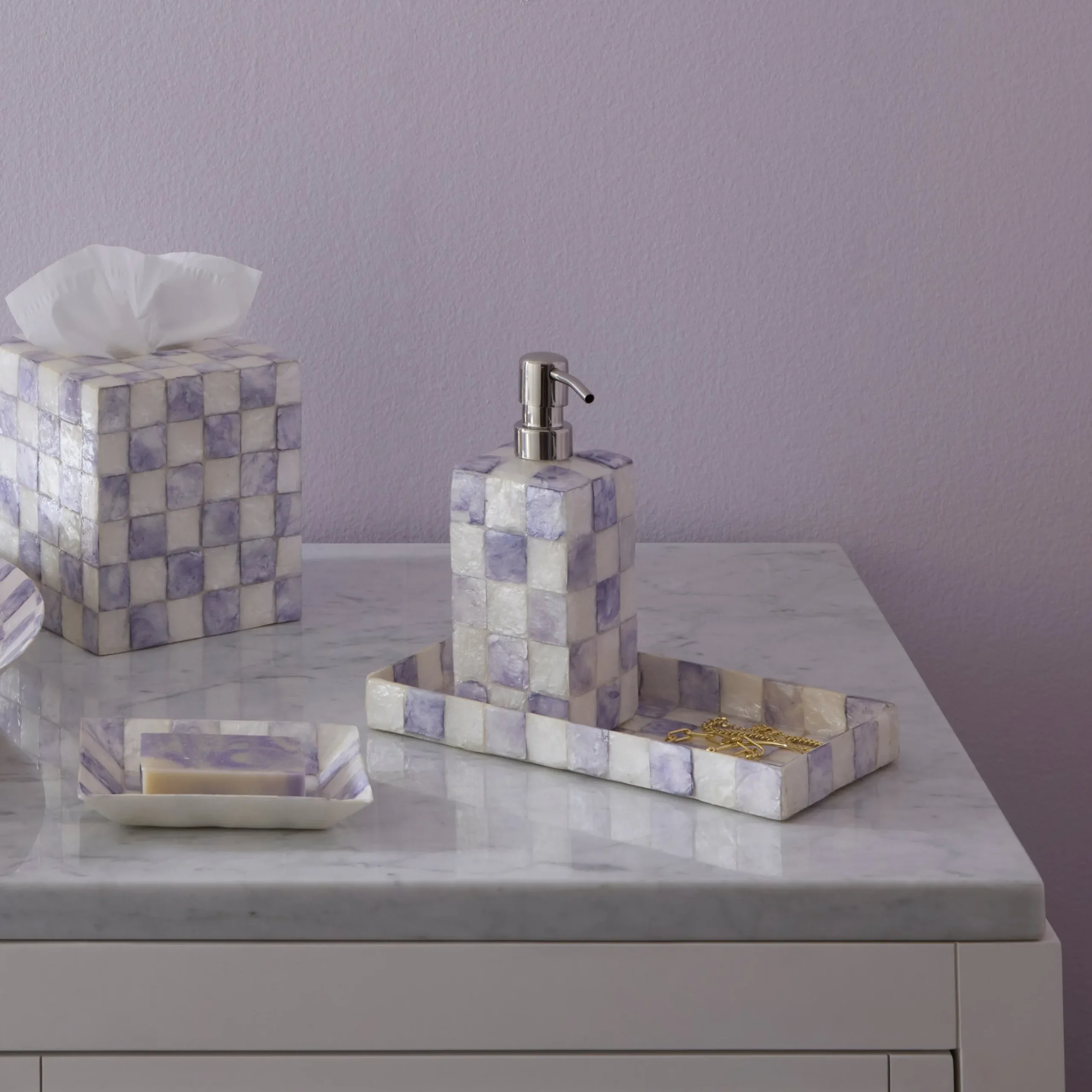 Violet Check Capiz Soap Pump