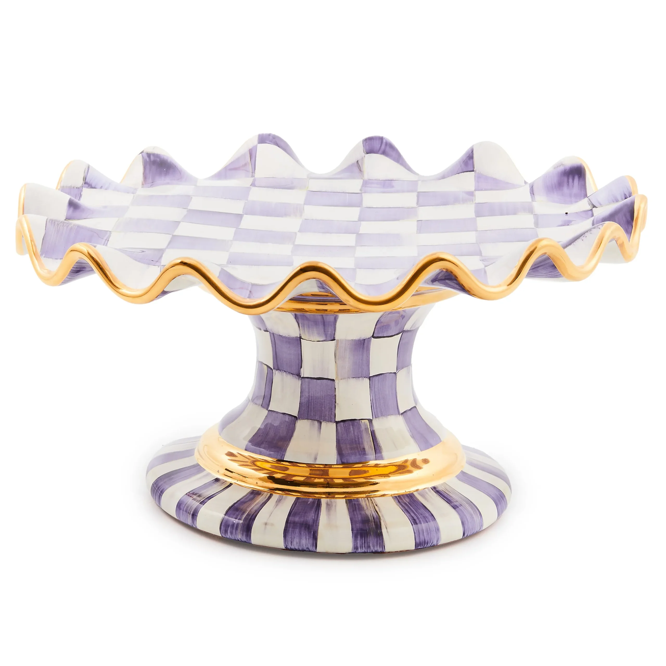 Violet Check Ceramic Fluted Cake Stand