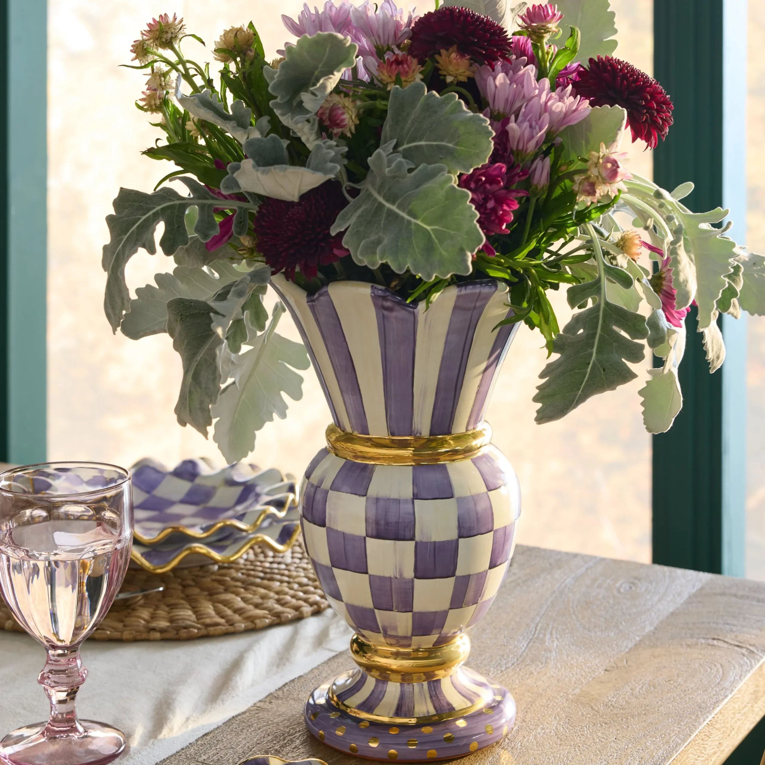 Violet Check Ceramic Great Vase
