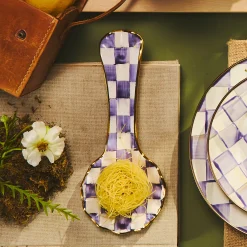 Violet Check Ceramic Spoon Rest