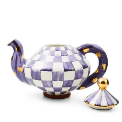 Violet Check Ceramic Teapot