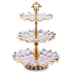 Violet Check Ceramic Three Tier Sweet Stand