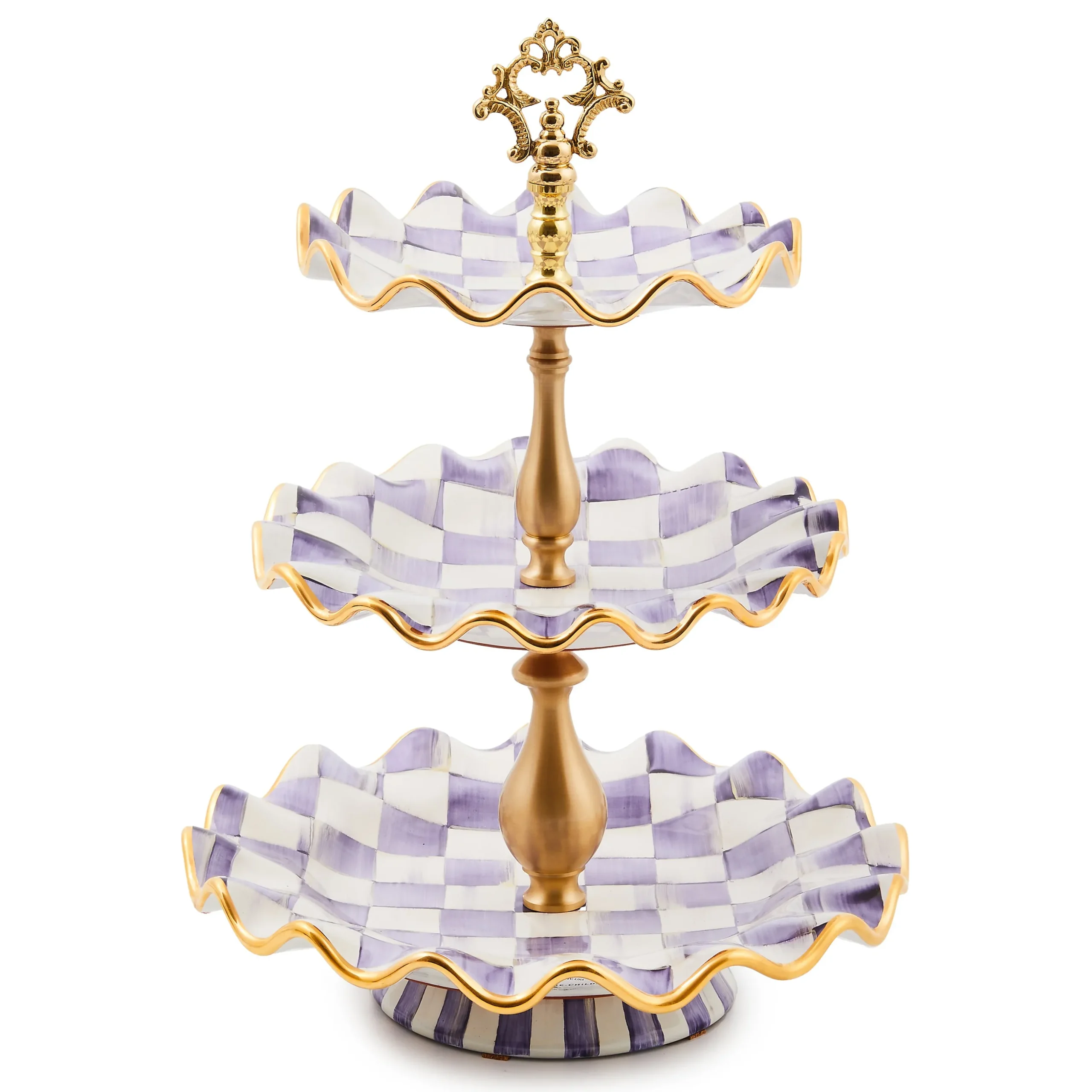 Violet Check Ceramic Three Tier Sweet Stand