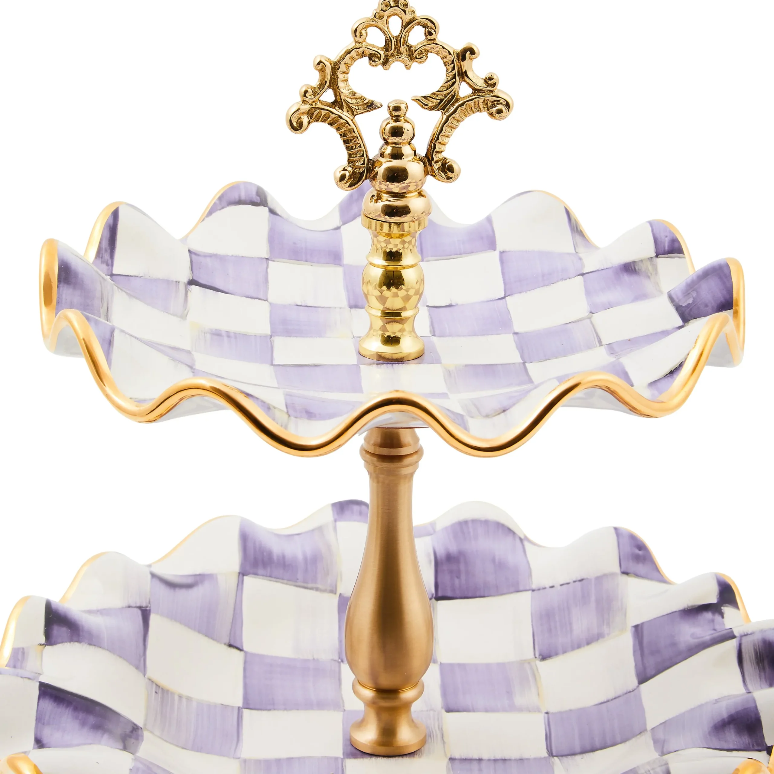 Violet Check Ceramic Three Tier Sweet Stand