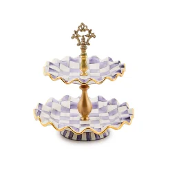 Violet Check Ceramic Two Tier Sweet Stand